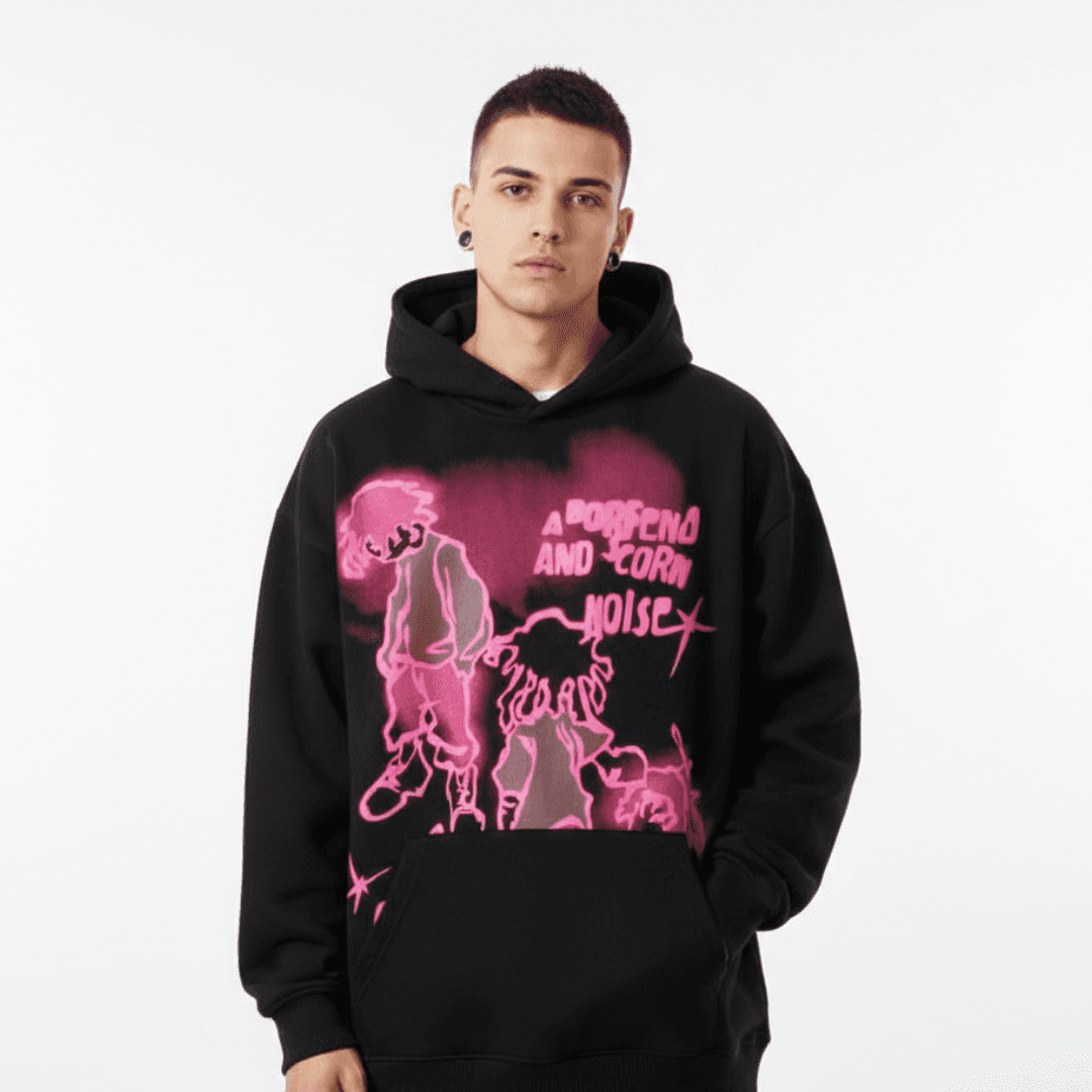 black oversized drop-shoulder hoodie