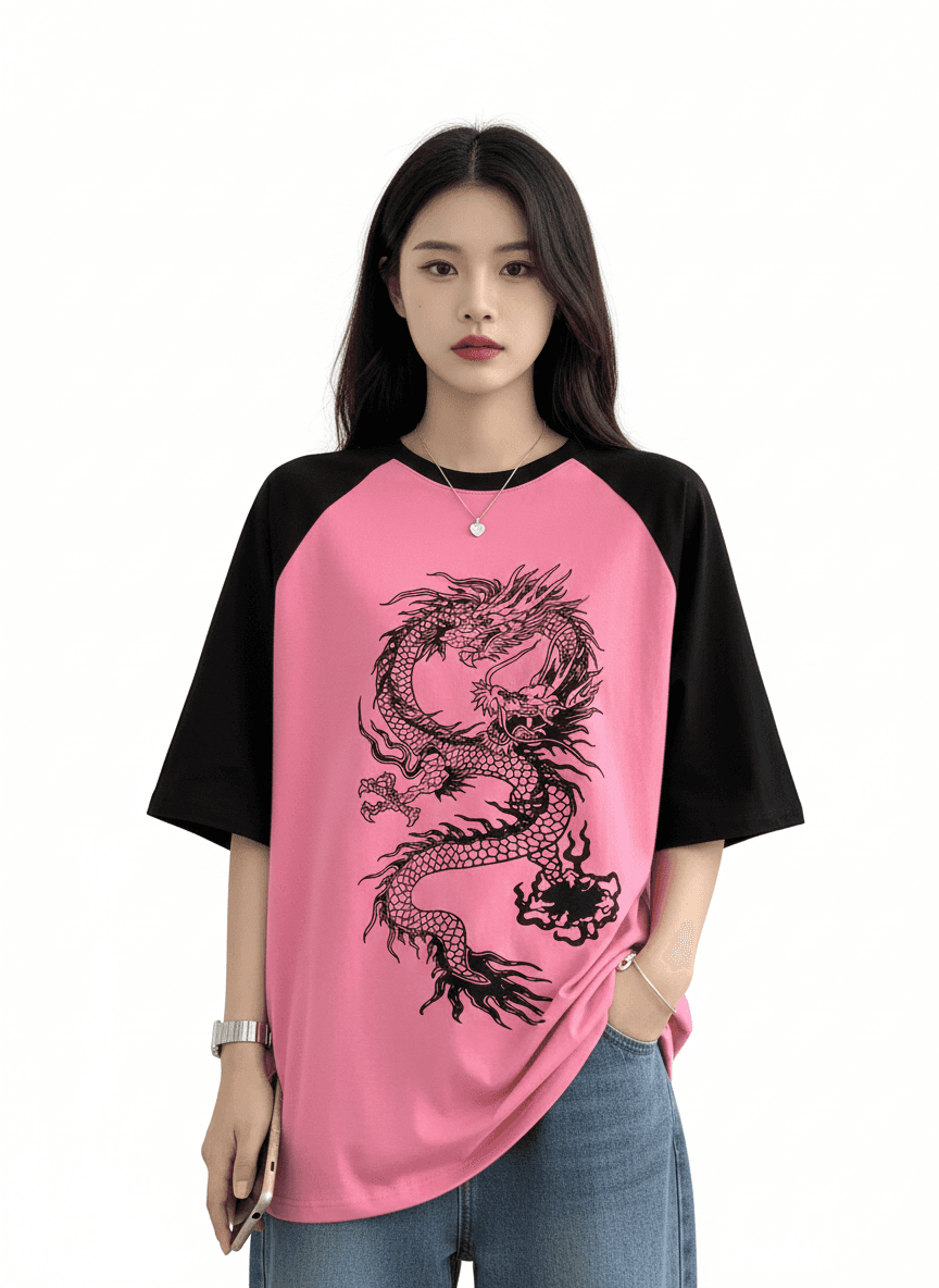 pink and black raglan oversized t-shirt