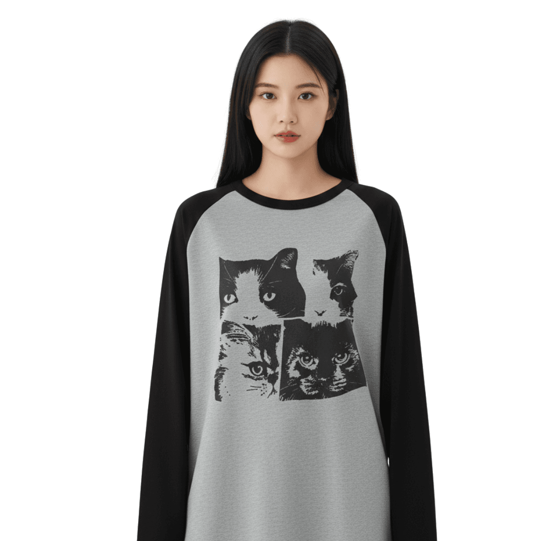 grey and black raglan long-sleeve tee