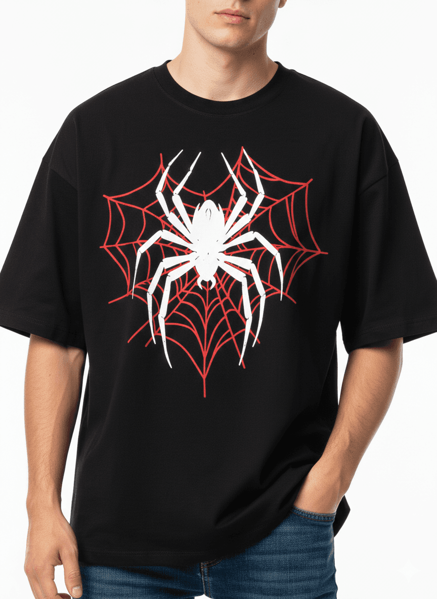 black spider-web streetwear t-shirt