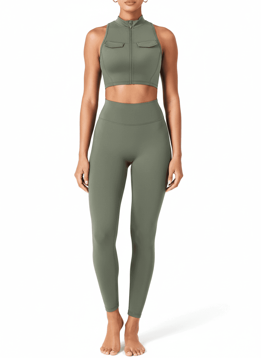 olive green utility activewear set